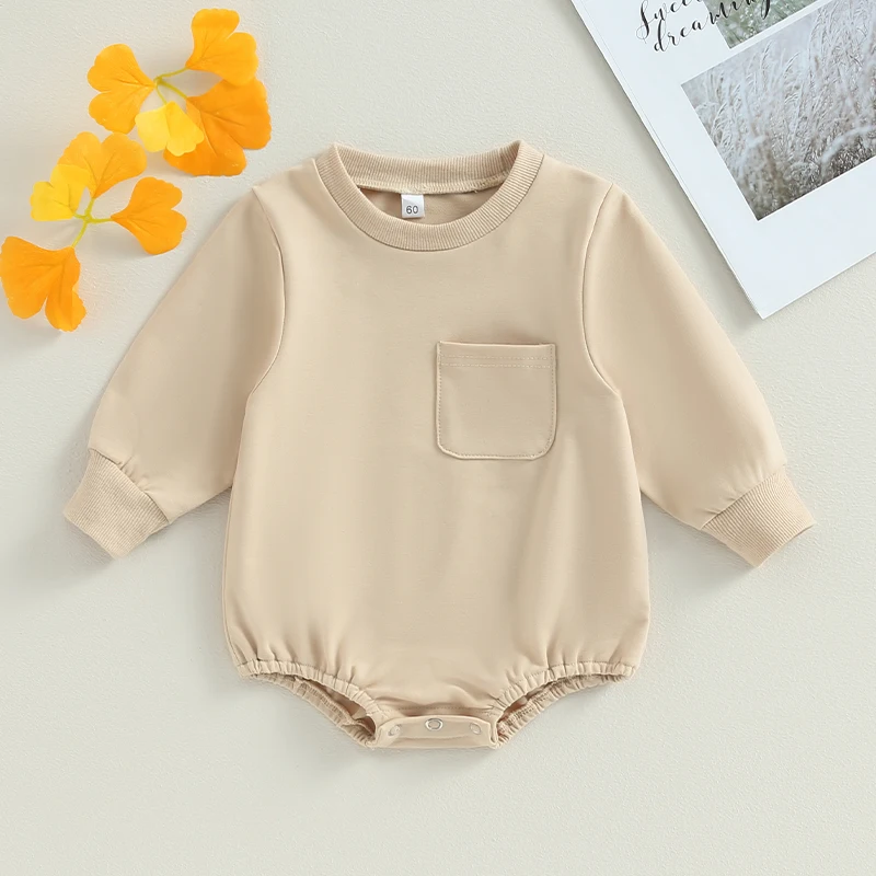 New Baby Boy Girl Oversized Sweatshirt Romper Solid Long Sleeve Pocket Bubble Bodysuits Top Fall Winter Baby Jumpsuits Clothes