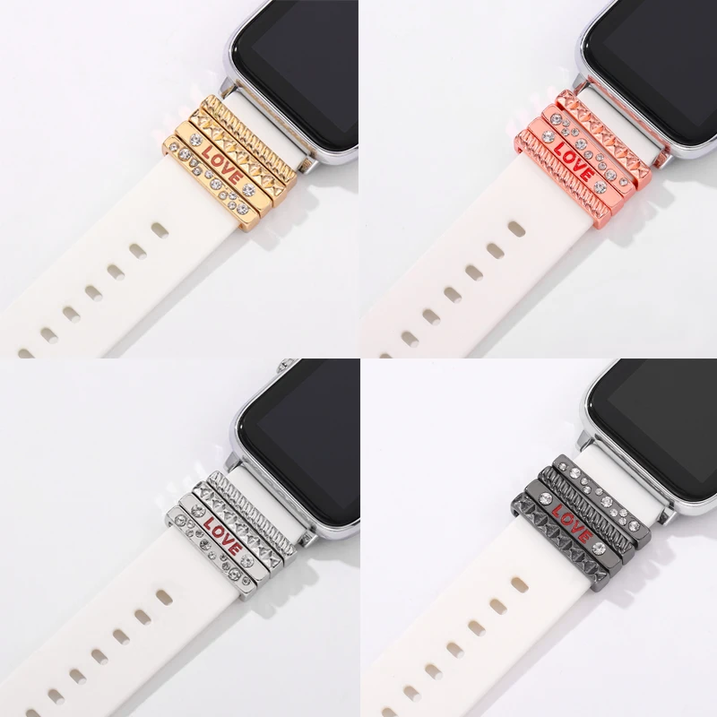 Decorative Charms Sets for Iwatch Love Pendent Decoration Charm For Apple Watch Band Silicone Bracelet Jewelry Ring Charms Stud