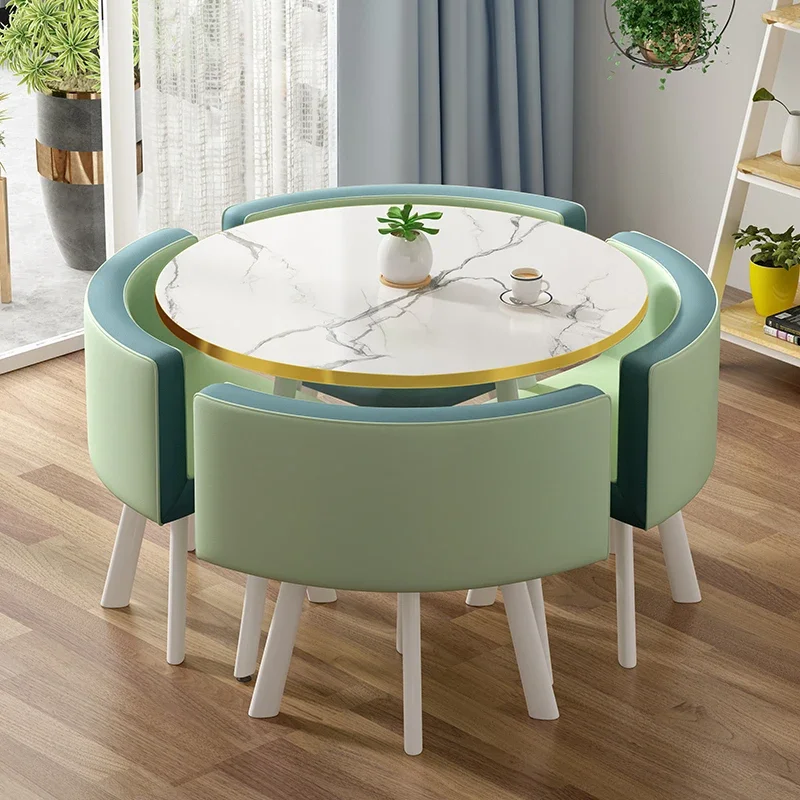 Poker Marble Dining Tables Set 4 Chairs Center Round Dinning Table Luxury Office Mesas De Jantar Apartment Furniture HDCZ