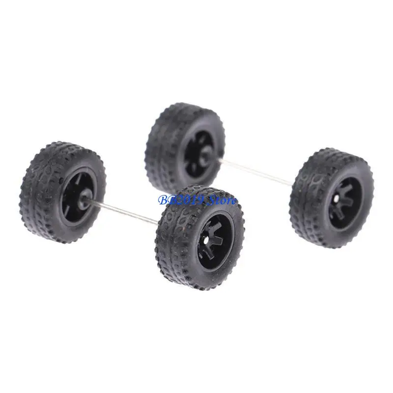 Q0KB 4 czarne koła zamienne z osiami do odlewanych ciężarówek z zabawkami w skali 1/64