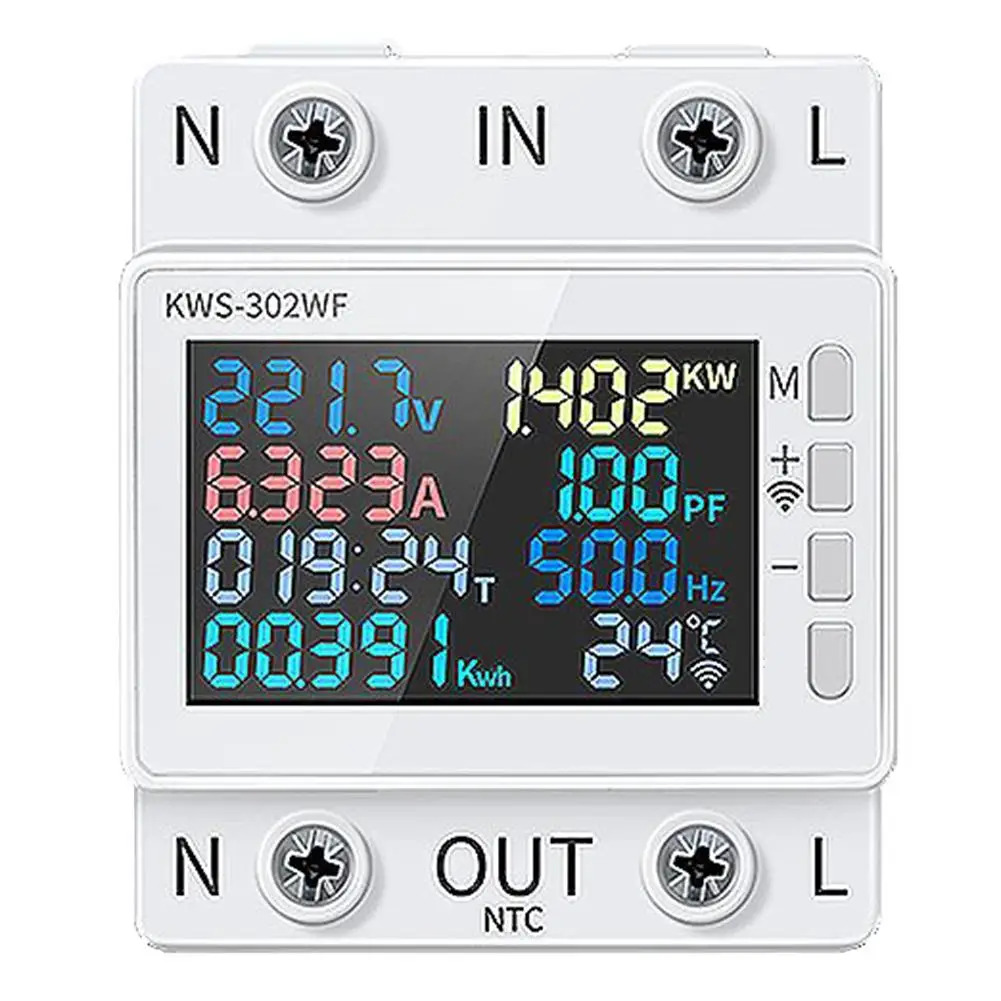 8-in-1 AC Energy Meter 2P 170-270V Smart-APP Controlled Ammeter With Voltage Current Power Timing Temperature Monitoring Meter