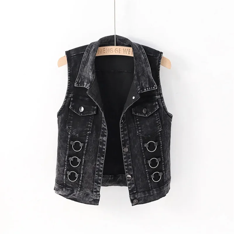 2024 Spring Denim Waistcoat Vest Jacket Women\'s Fashion Slim Vintage Jeans Sleeveless Coat Short Casual Female Outwear Tops