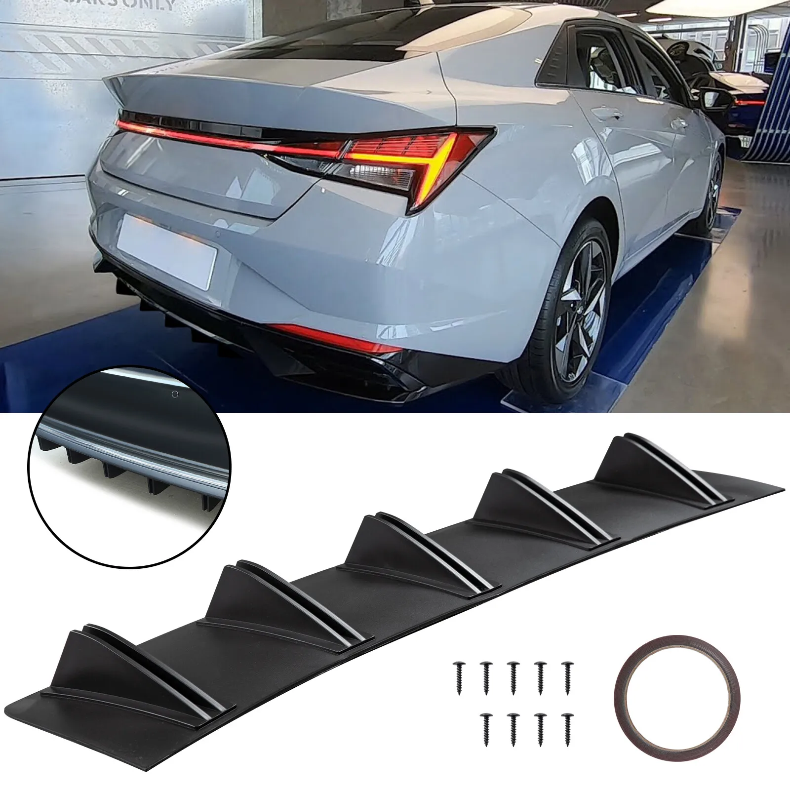 

5 Fins Rear Bumper Diffuser Lip Spoiler Splitter Matte Black For Hyundai Elantra