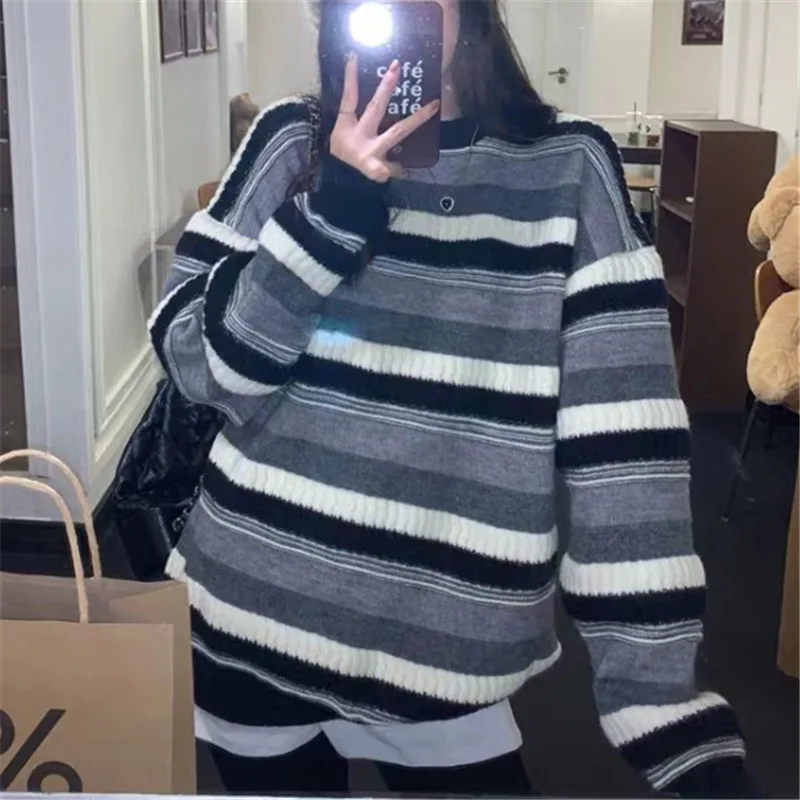 

Sweater O-neck Long Sleeve Warm Slight Strecth Loose Fit 2023 Fall and Winter Knit Sweater Women