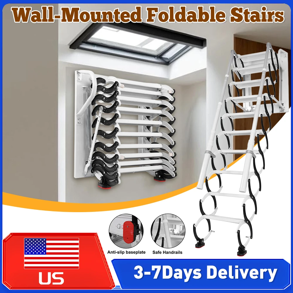 

Выдвижная чердачная лестница на 10/12 ступеней, настенная, складная, с поручнем, для чердака/мансарды