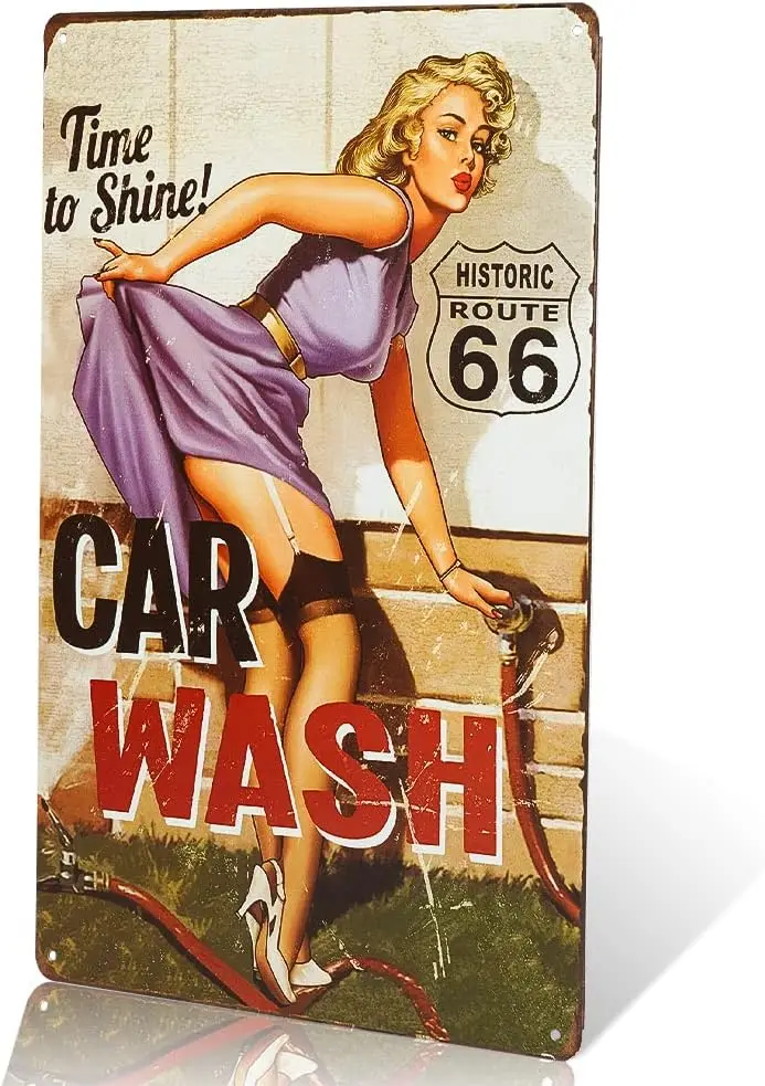 dingleiever-Vintage Tin Sign for Garage Retro Decor Metal Poster Pinup girl Plaque Full Service Car Wash