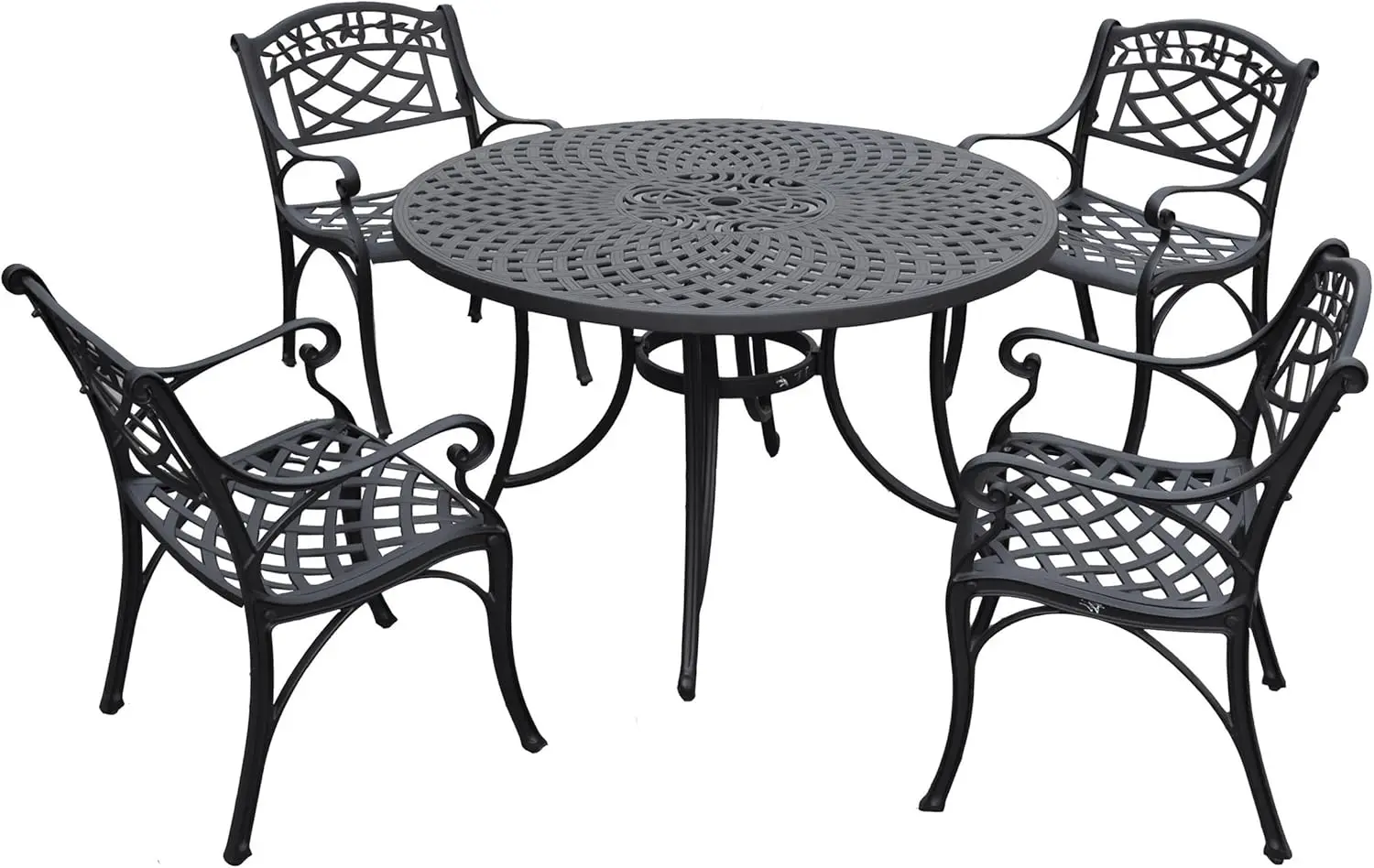 

5-Piece Outdoor Dining Set for 4, 46 Cast Aluminum Round Patio Table and Chairs, Black