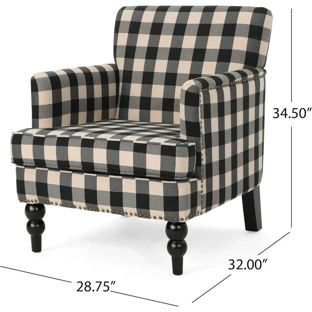 Deck chair,a living room Tufted Fabric Club Chair, Black Checkerboard Suitable for living room, bedroom free shipping