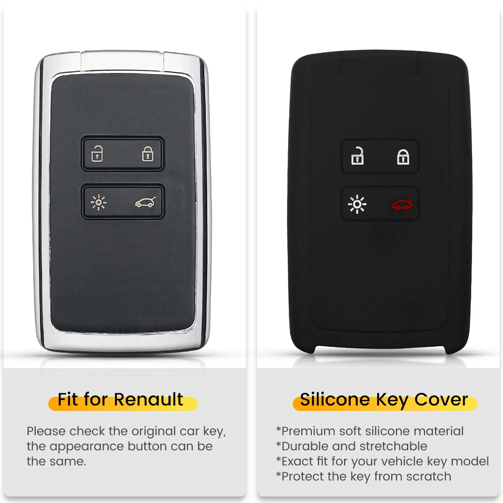 Dandkey Silicon Smart Car Key Cover For Renault 2018 2019 Koleos Kadjar Megane 4 Buttons Card Key Remote Fob Protector Case