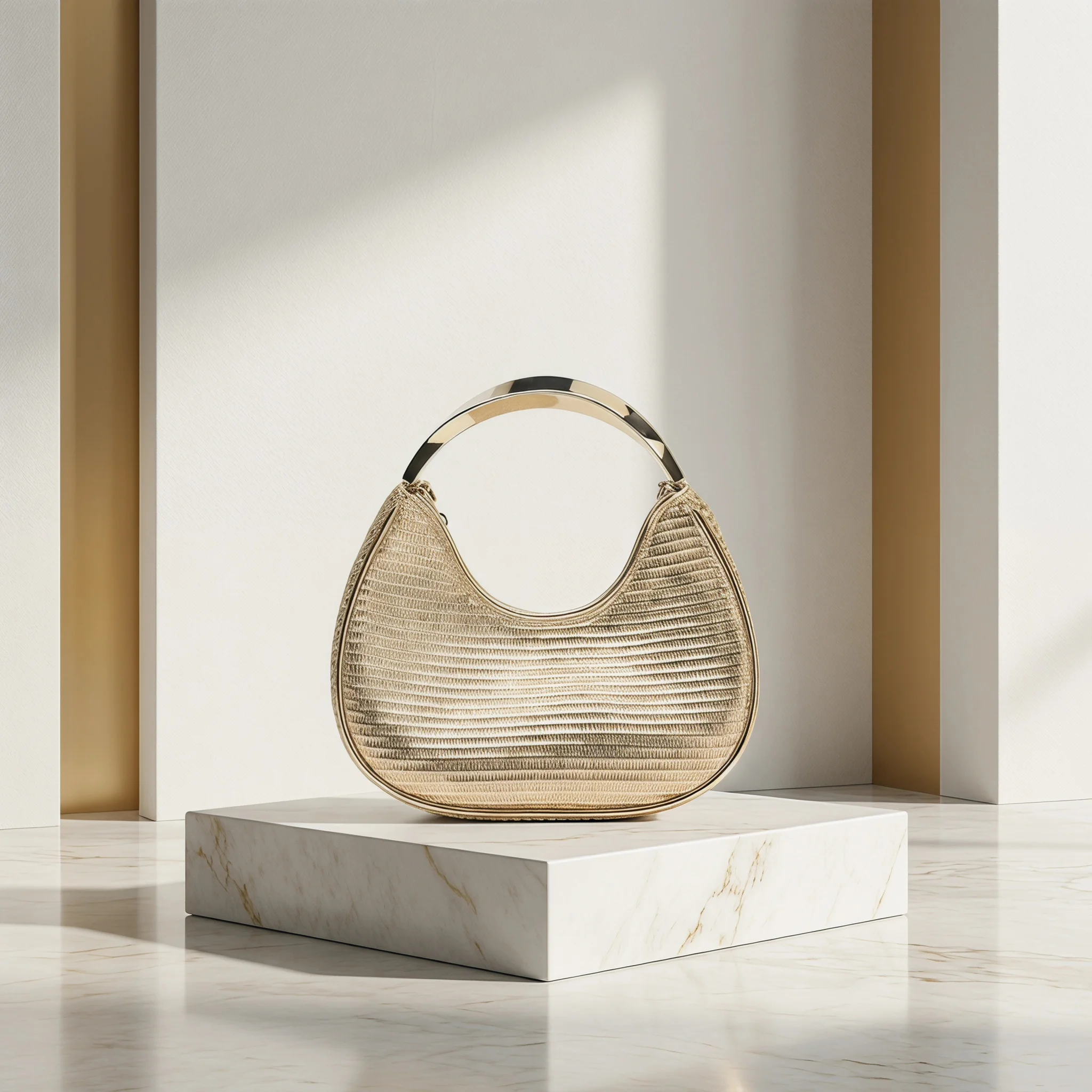 Women Luxury Golden Textured Hobo Bag Metal Top Handle Evening Clutch Bag Detachable Crossbody Chain Strap Party Wedding Handbag image 2
