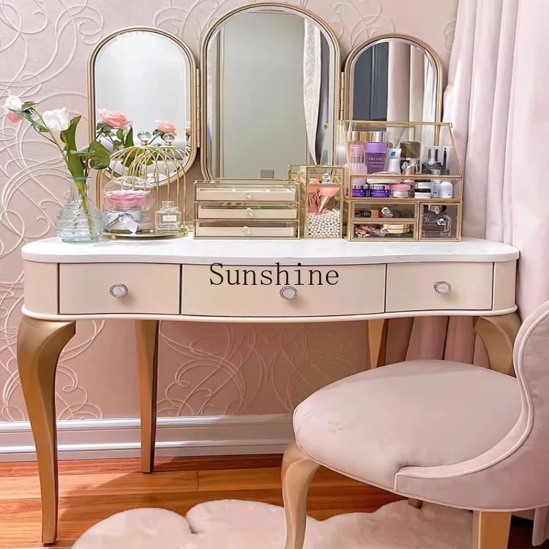 

American light luxury beech dresser small apartment with mirror, bedroom princess style