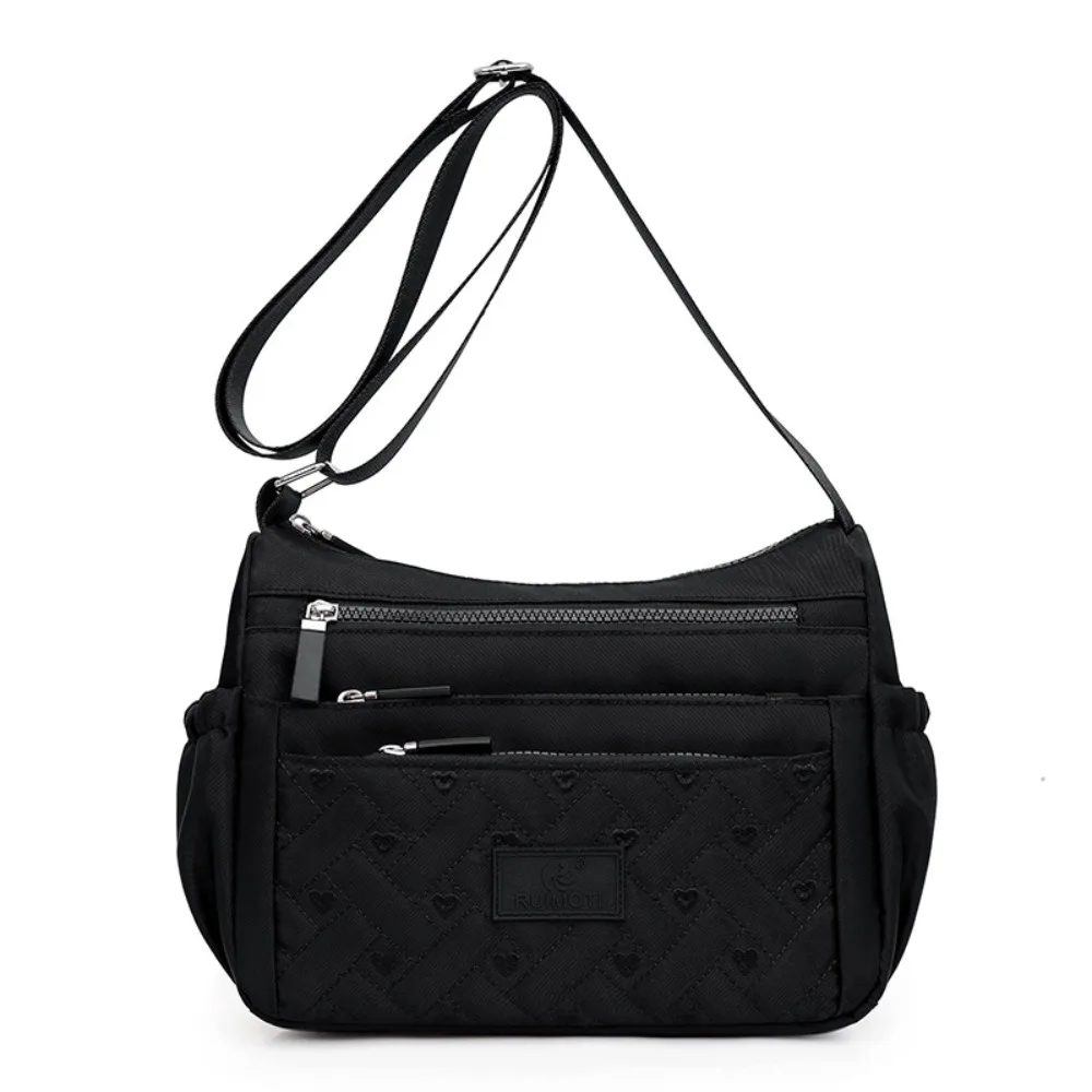 

Embroidered Nylon Crossbody Bag Love Heart Pattern Multi-layer Shoulder Bag Large Capacity Solid Color Woman Messenger Bag Mom