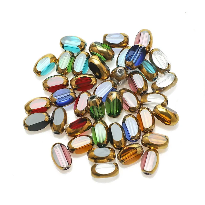 50pcs Rice Grains Austrian Crystal Beads Plated Golden Color Oval Glass Beads Loose Spacer Beads for Jewelry Making DIY Bracelet