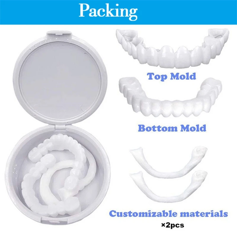 Perfect Fit Teeth Whitening Fake Tooth Cover Snap On Silicone Smile Veneers Teeth Upper Beauty Tool Cosmetic Teeth 2Pcs