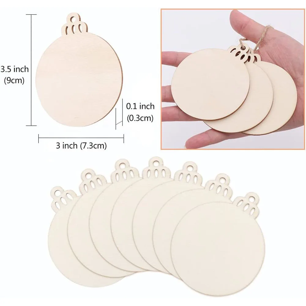 

30Pcs Wooden Round Bauble Hanging Christmas Tree Blank Decorations Gift Tag Shapes DIY Wooden Festive Ornament