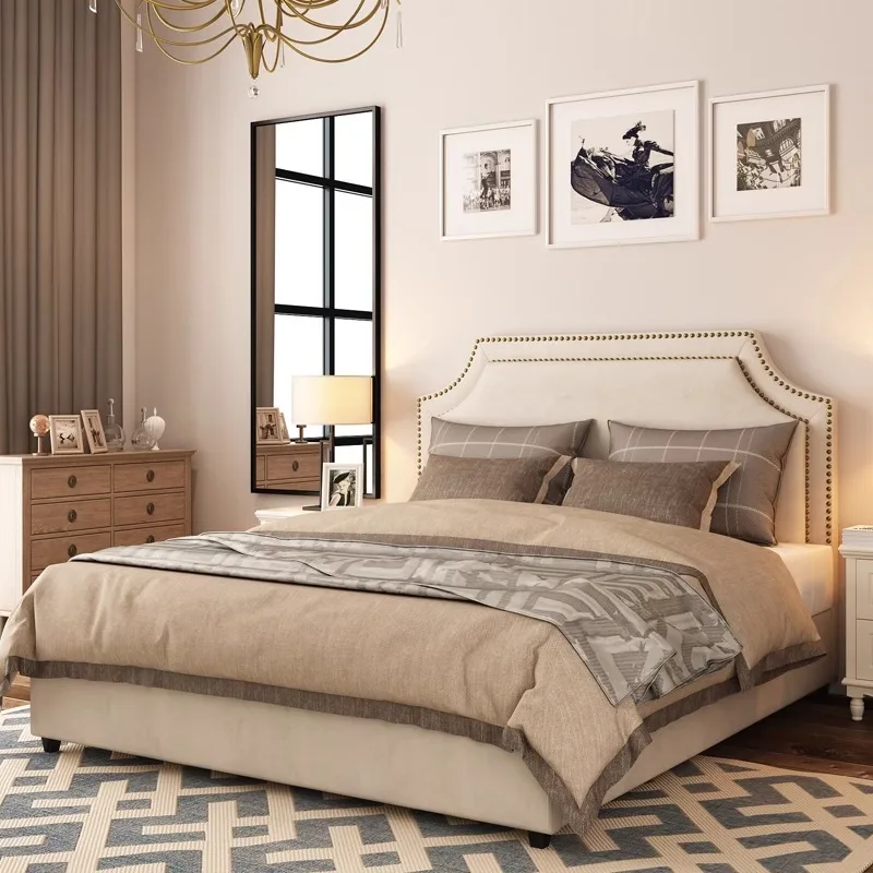 

American light luxury solid wood bed, modern leather soft bag double bed