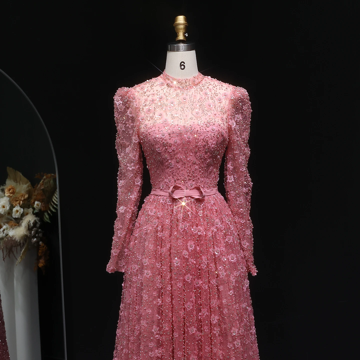 Sharon Said Dubai Luxe Roze Avondjurk met 3D Bloemen en Strik voor Vrouwen Bruiloft Prom Gown 2025 SS700 Aangepast