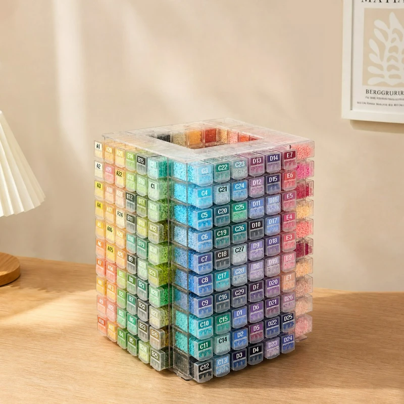 Perler Beads Storage Organizer Rack 240 Colors Rotating Display Stand Clear Acrylic Large Capacity Holder for Kids with Lid