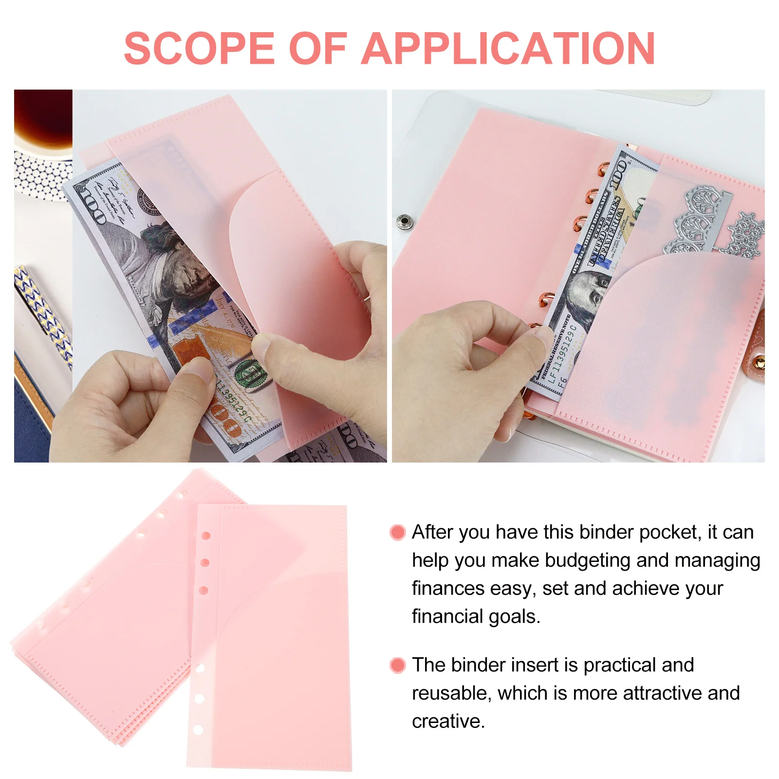

5Pcs Budget Binder Inserts Portable PP Binder Pockets Multi-Use for Income Tracking Finance Management