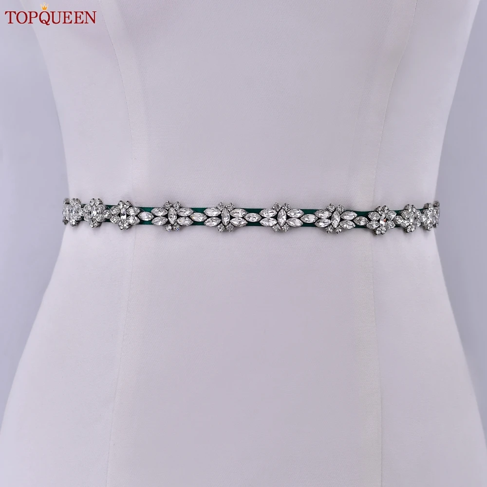 TOPCLS-Ceinture de mariage en cristal EEN, faite à la main, argent, biscuits, patients, ceinture spaghetti, robe de soirée, accessoires de mariage, S333