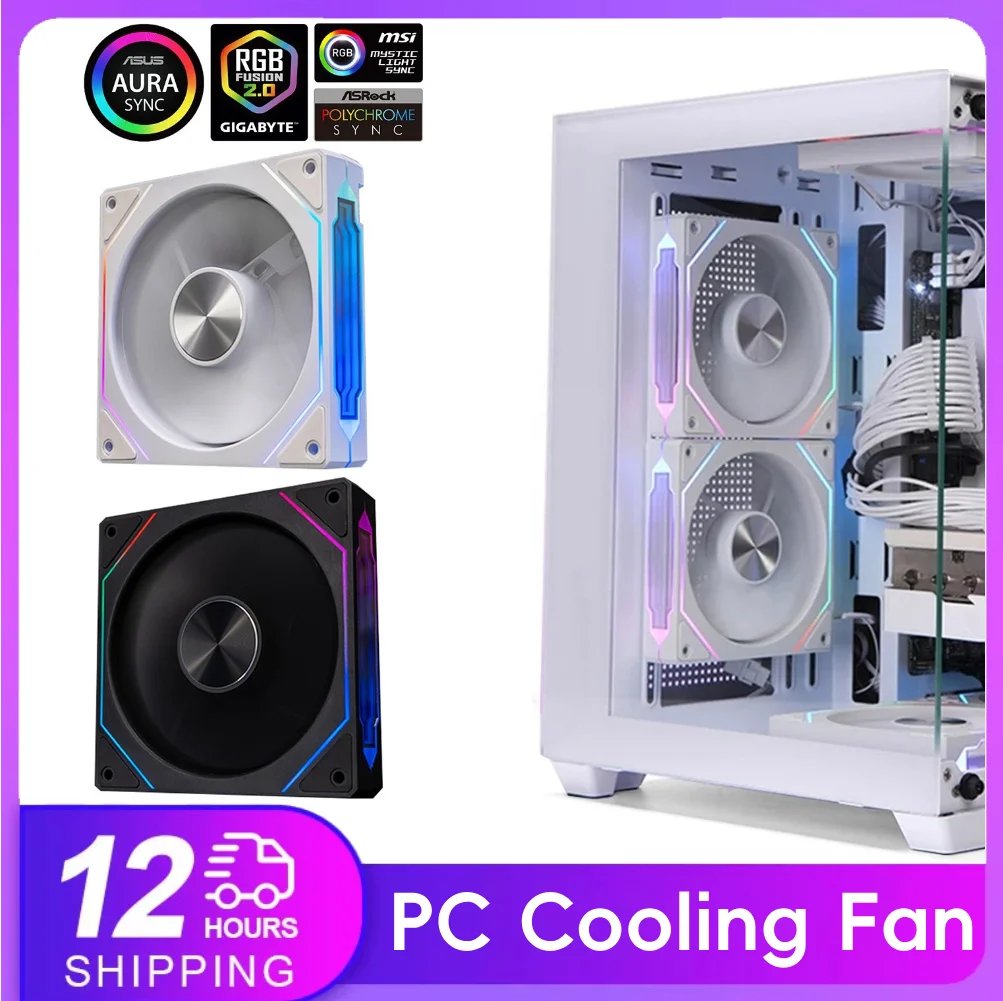 120mm Case Cooler Fan Infinite Mirror Effect 5V 3Pin ARGB Chassis Fan 800-1800RPM 4Pin PWM Quiet Case Fan for Computer Case