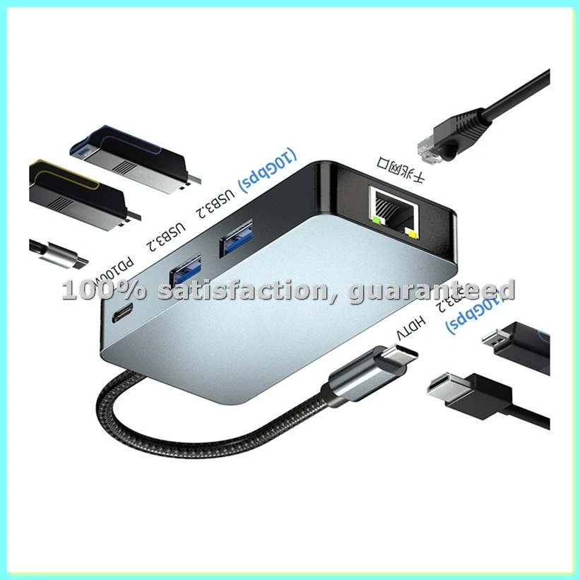 

USB3.2-хаб с гигабитным портом, внешним блоком питания PD 100W, разветвителем, HDTV, VGA, Ethernet, USB, аудиокартами и кардридером - ABFT