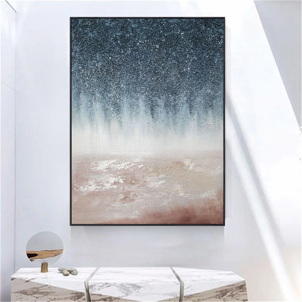 Newest Hand Painted Blue Gold Oil Paintings On Canvas Painting Abstract Starry Sky Landscape Wall Pictures For Living Room Decor