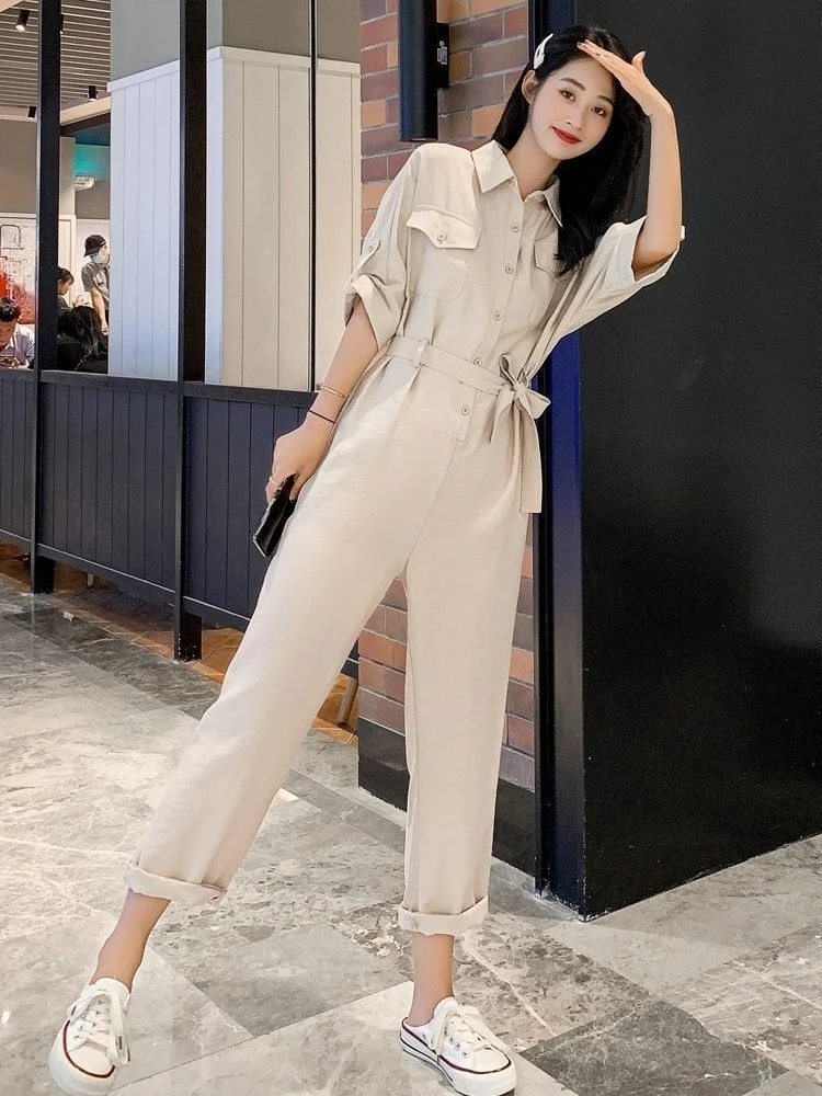 

Женский комбинезон в гонконгском стиле, летний, 2026, новинка, удлиненный, повседневный, модный, с широкими штанинами, для невысоких