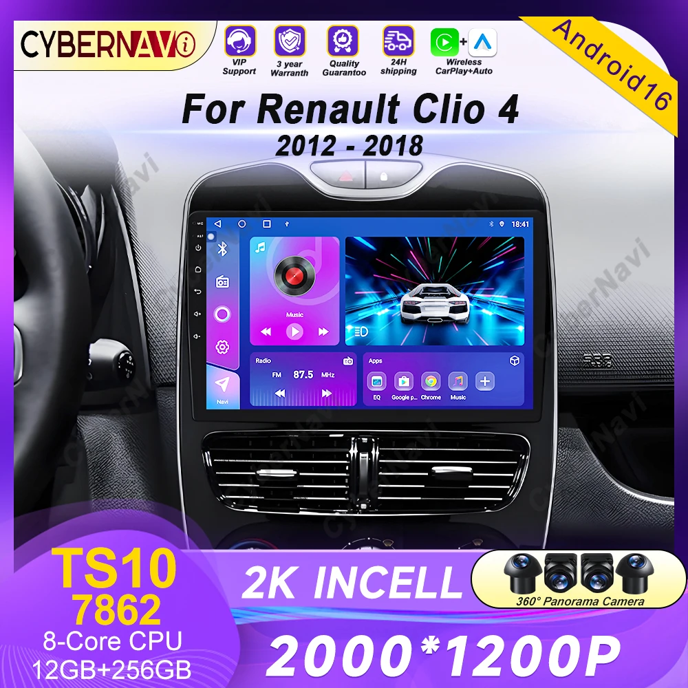 

For Renault Clio 4 2012 - 2016 Carplay Car Radio Multimedia Video Player Android Auto 4G WIFI GPS Navigation DSP stereo BT QLED