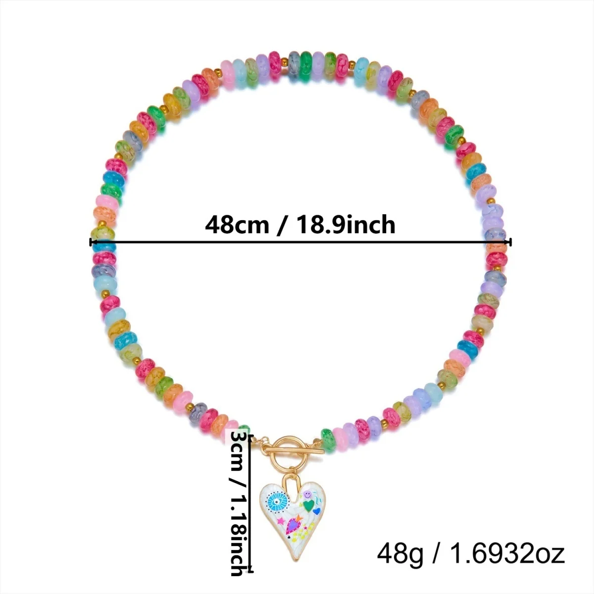 Dopamin Bunte Glas-Flachperlen Graffiti-Blumen-Herz-Anhänger Halskette für Frauen Männer Y2K Vintage OT-Schnallen-Choker Schmuck – Detail 40