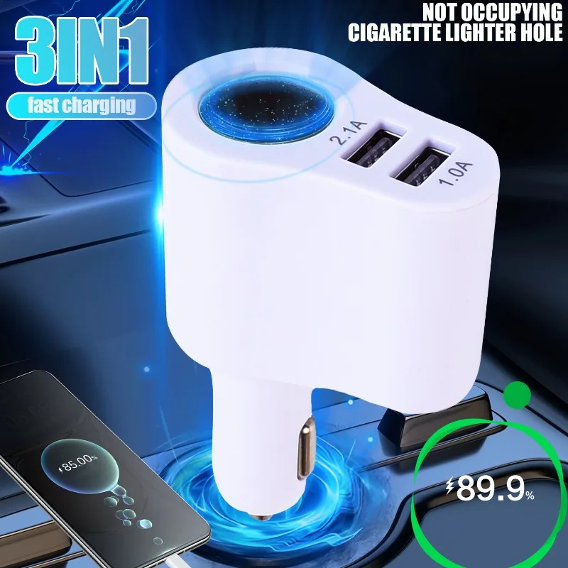 3 in 1 Dual 12-24V 2 Port Car Charger Cigarette Lighter Socket High Quality USB Multifunctional Car Charger Adapter Accessories