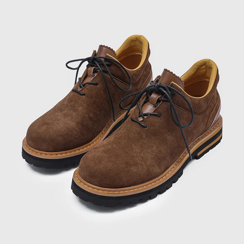 Spring Men Hand-Stitched Suede Derby Shoes Raw Luxury Commuter Shoes Workwear-Inspired Vintage Style Lace-up Ankle Boot Sneakers