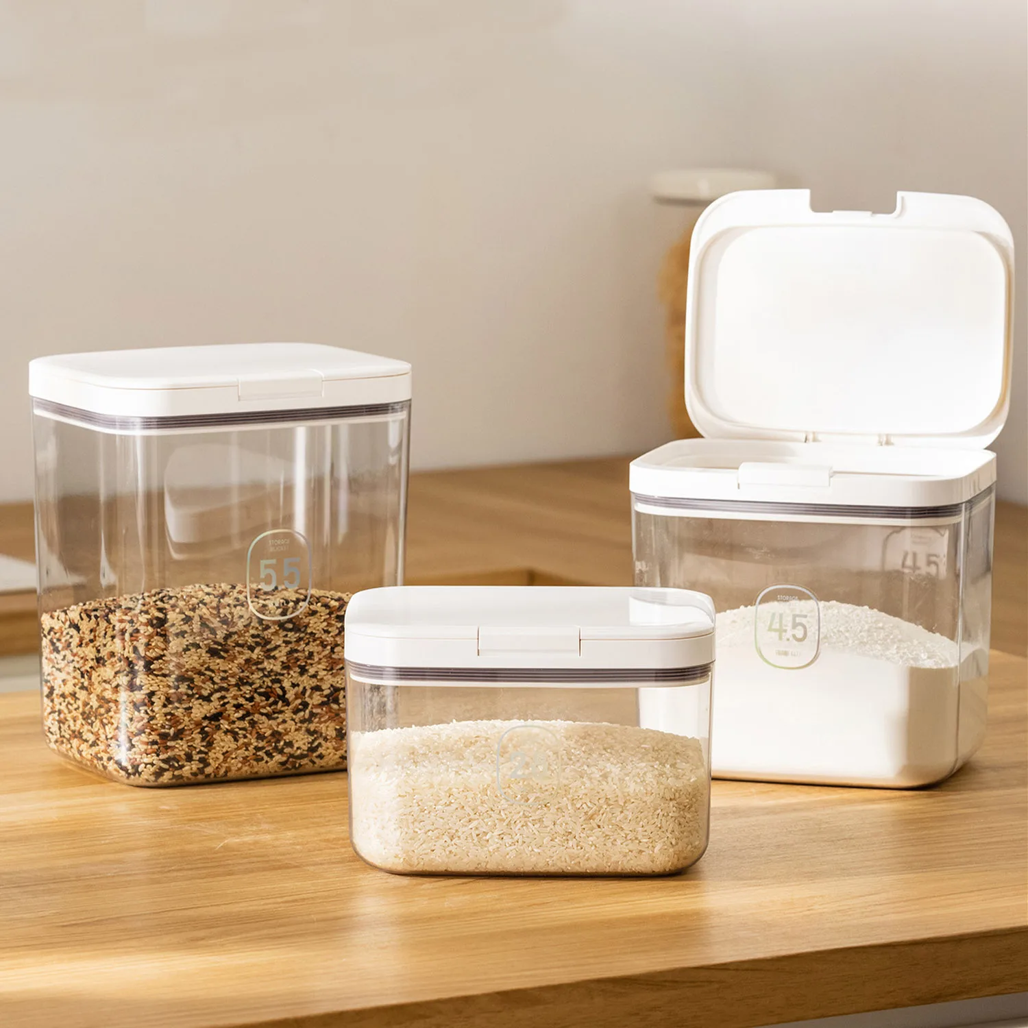 Kitchen Grain Sealed Storage Tank Food Storage Box Can Store Rice Soybean Flour Mildew Moisture-Proof Automatic Pop-Up Lid Box