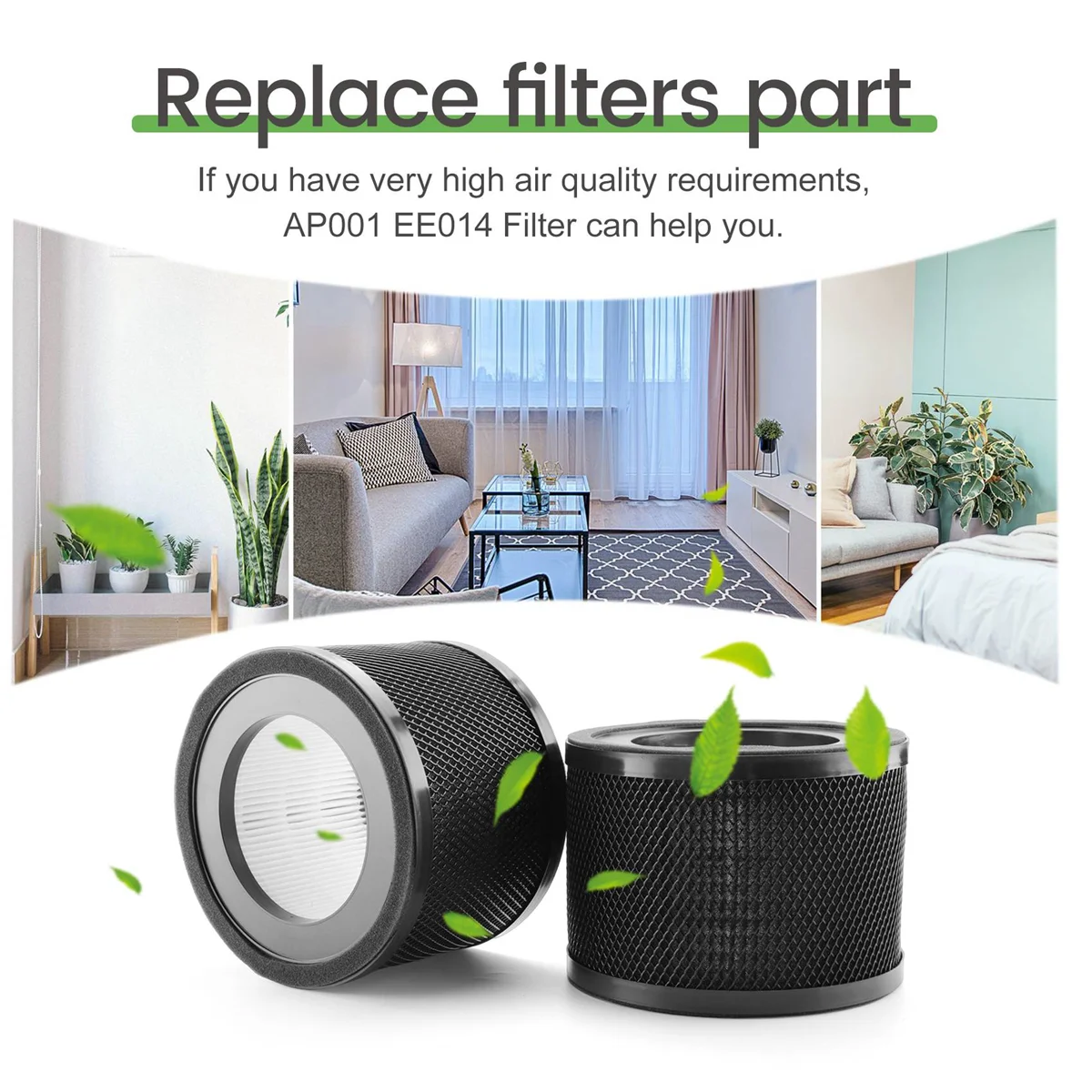 ABKR Paquete de 2 filtros de aire HEPA 3 en 1 de repuesto compatibles con purificadores de aire TaoTronics TT-AP001 / VAVA VA-EE014