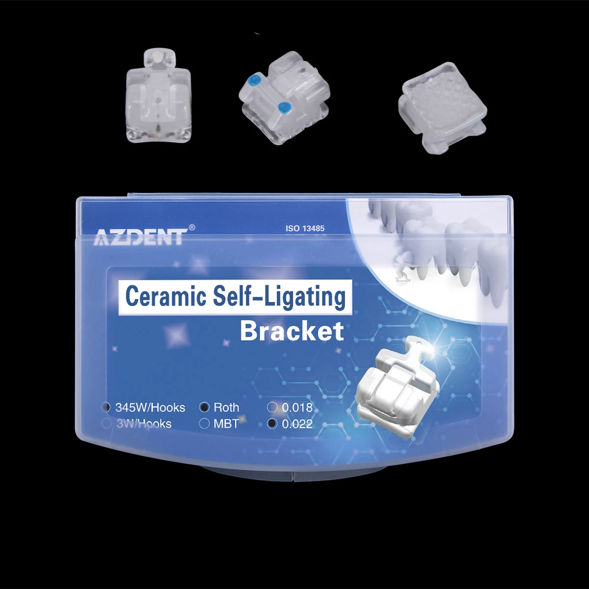 AZDENT Dental Orthodontic Ceramic Braces Self-ligating Third Generation Bracket SL Clear Roth/MBT 0.022 with Hook 345