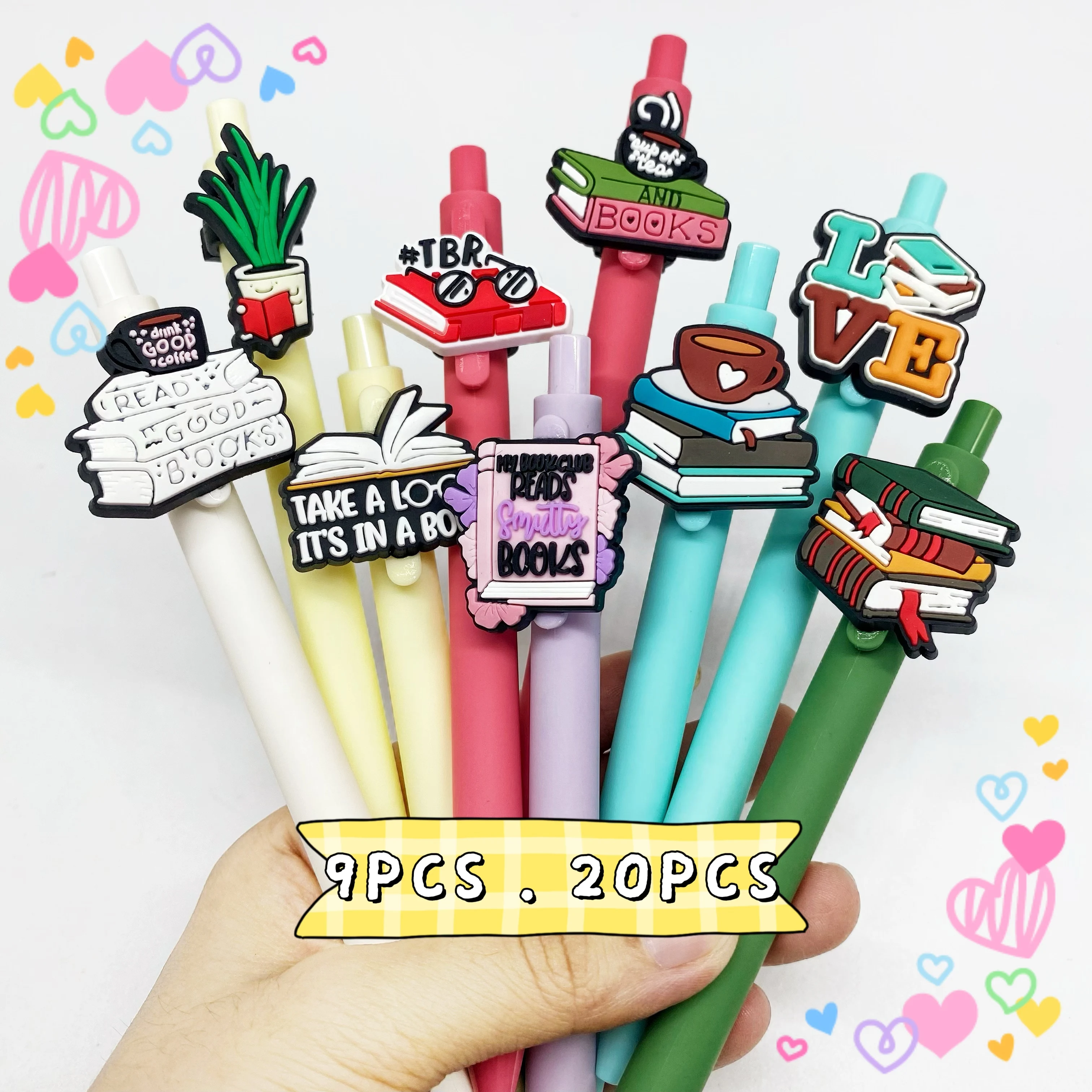 Book-Love Themed round Pen Stickers Trendy Stationery Creative School Supplies Student Writing Pens Portable Decorative