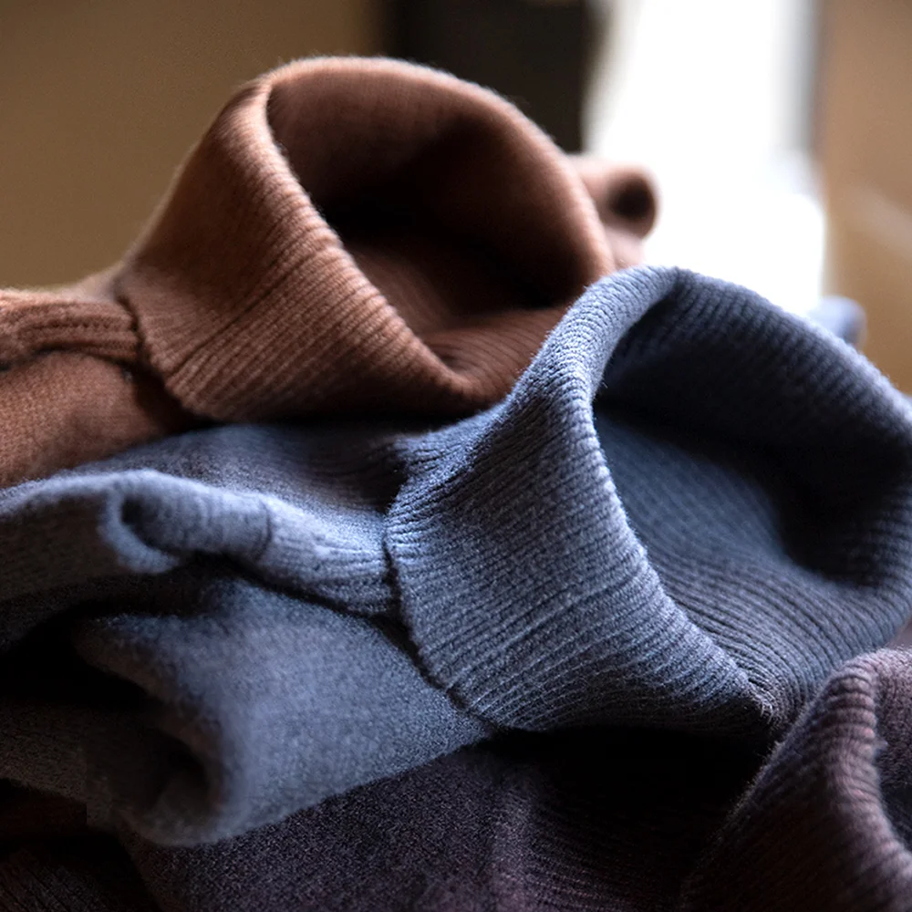 Maden Thermal Sweater Men’s Turtleneck Basic Knitted Shirts Autumn Winter Solid Thick Pullovers Turn-down Collar Soft Underwear