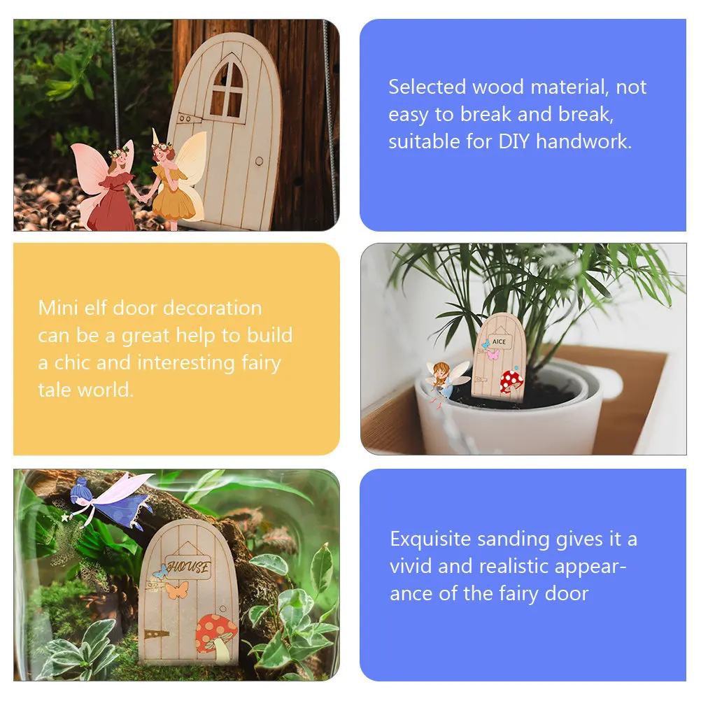 20Pcs Wooden Fairy Door Miniature Elf Door DIY Craft Decoration Natural Wood Color Sanding Finish for Fairy Tale Room Wall Shelf