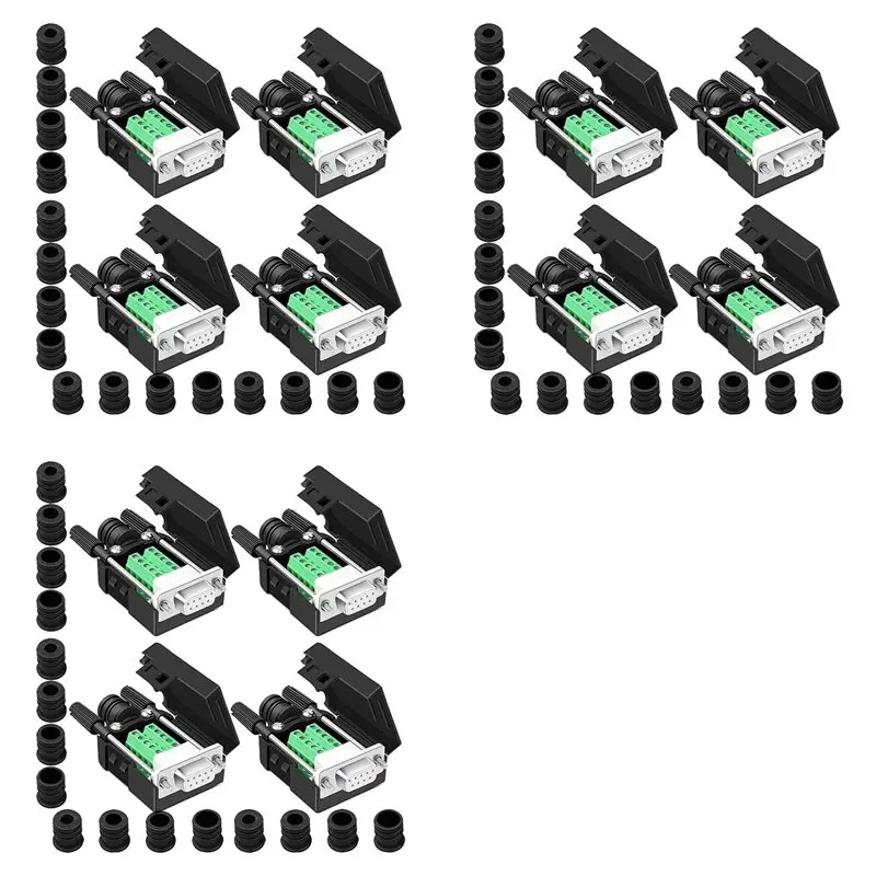 12PCS DB9 Female Breakout Connector,DB9 Solderless RS232 D-SUB Serial To 9-Pin Port Terminal Adapter Connector