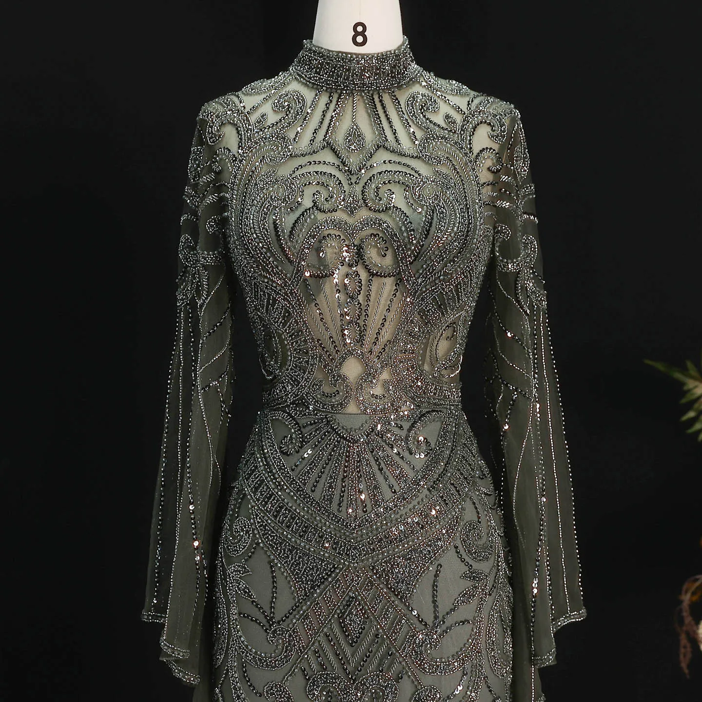 Sharon Said Abendkleider Luxuriöse Meerjungfrauenkleider mit Hohem Kragen und Langen Ärmeln, Funkelnde Pailletten-Formelle Kleider für Abschlussball und Party, Elegantes SS055 Maßgeschneidert – Detail 21