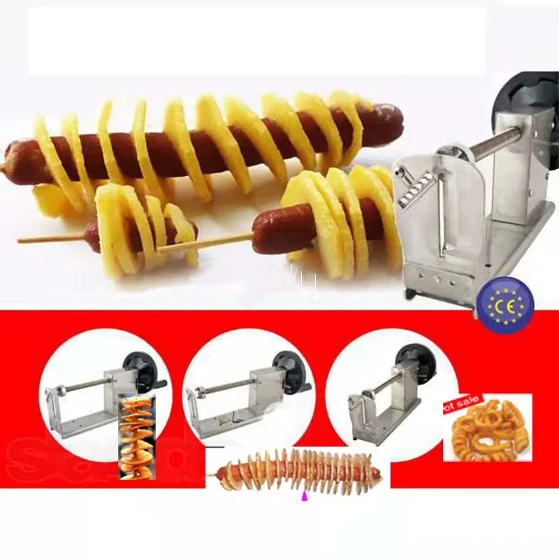 3 in 1 Manual Curly Fries Twister Hot Dog Spiral Potato Cutter Tornado Potato Chips Slicer Machine