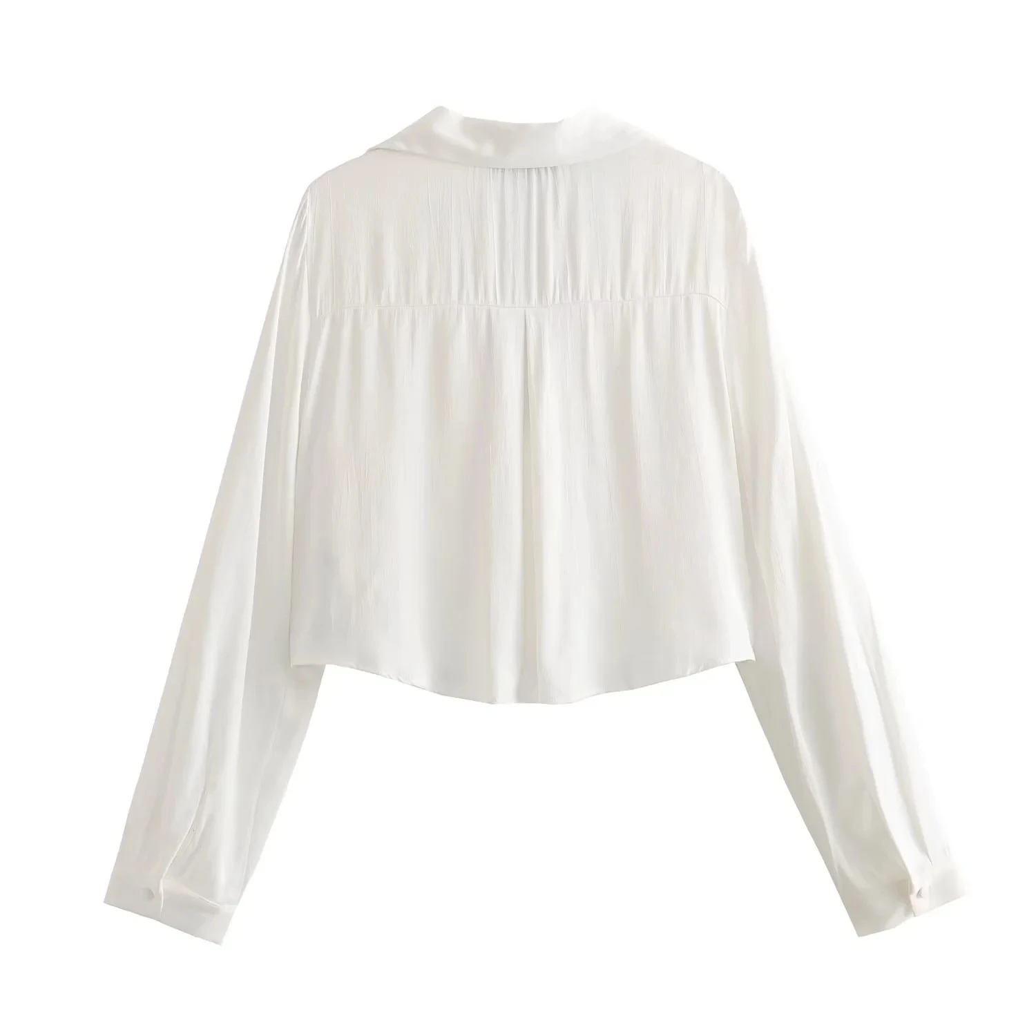 TRAF White Cropped Shirt Women Satin Long Sleeve Blouse Women Elegant Summer Blouses Woman 2023 Collared Button Up Short Shirt