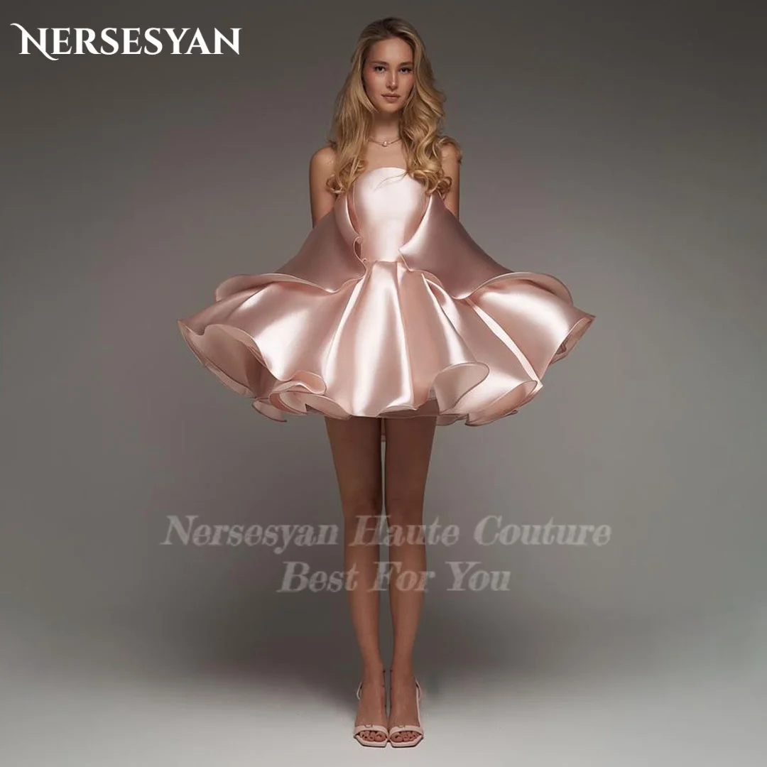 Nersesyan Blush Pink Prom Dresses Off Shoulder Flare Sleeves Mini Dress Puffy A Line Party Gowns 2025 платье женское Customized