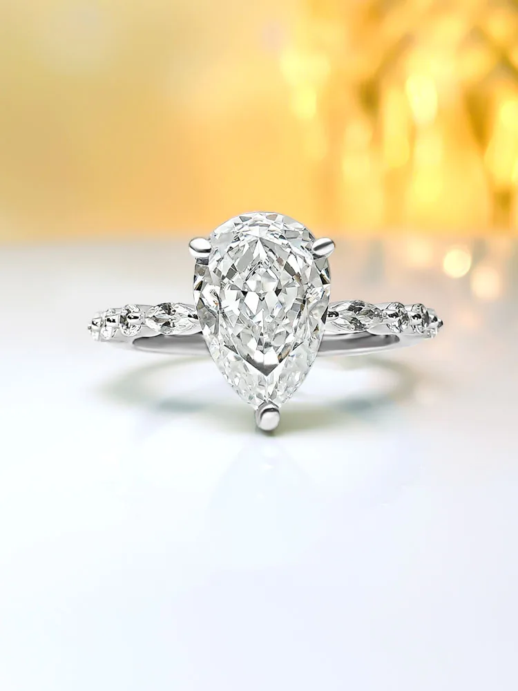 

Модные ювелирные изделия S925 Стерлинговое Серебро Европейская и американская мода роскошный набор с высокоуглеродистыми бриллиантами капли 8*12 кольцо евро