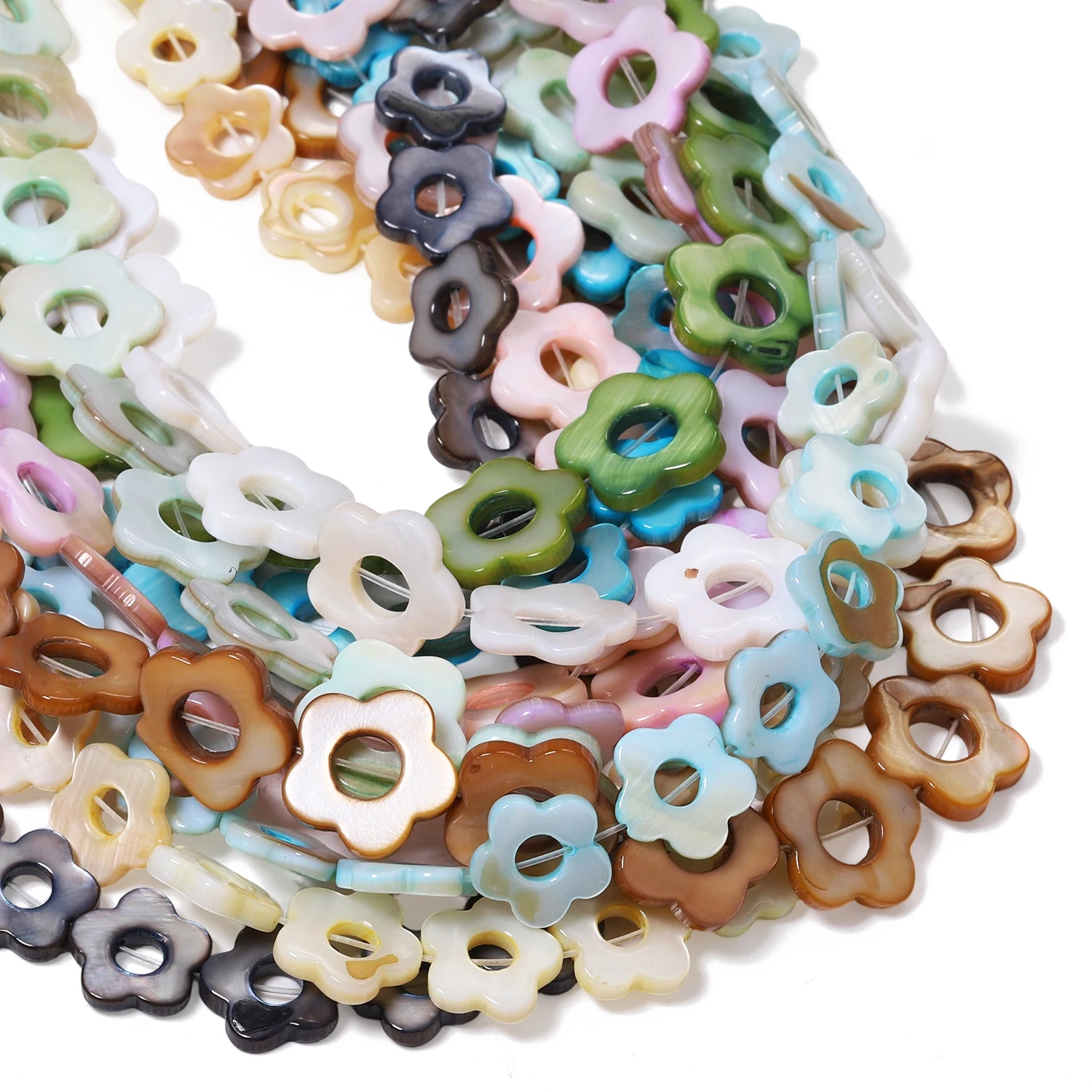 12/15mm Natural Hollow Flower Shape Multicolor Shell Pearl Beads for Jewelry Making Handmade DIY Necklace Bracelet Accessories