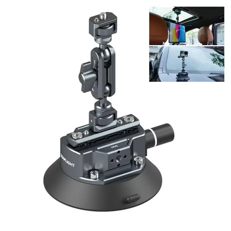 Nowy uchwyt samochodowy z przyssawką i pompką ręczną do telefonu i kamery sportowej, z regulacją NATO 360, gwint 1/4" i 3/8" do Gopro, Insta360, DSLR i kamer sportowych.