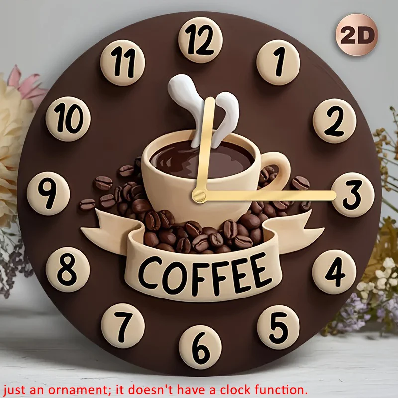 Coffee Clock Ornament Vintage Glass Coffee Sign Decoration for Home and Coffee Store Restaurant