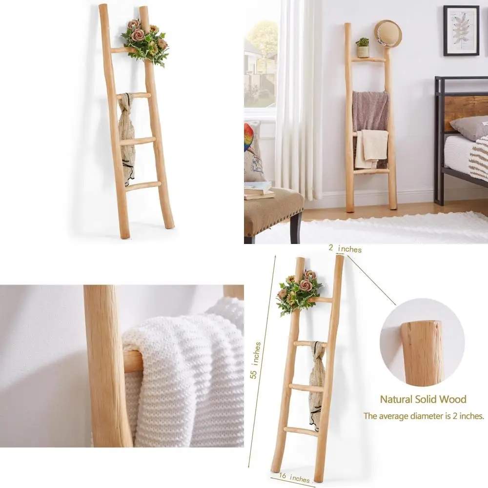 

Wooden 4.6ft Tall Blanket Ladder for Living Room, Assembled, Decorative Quilt Display Shelf with Farmhouse Style