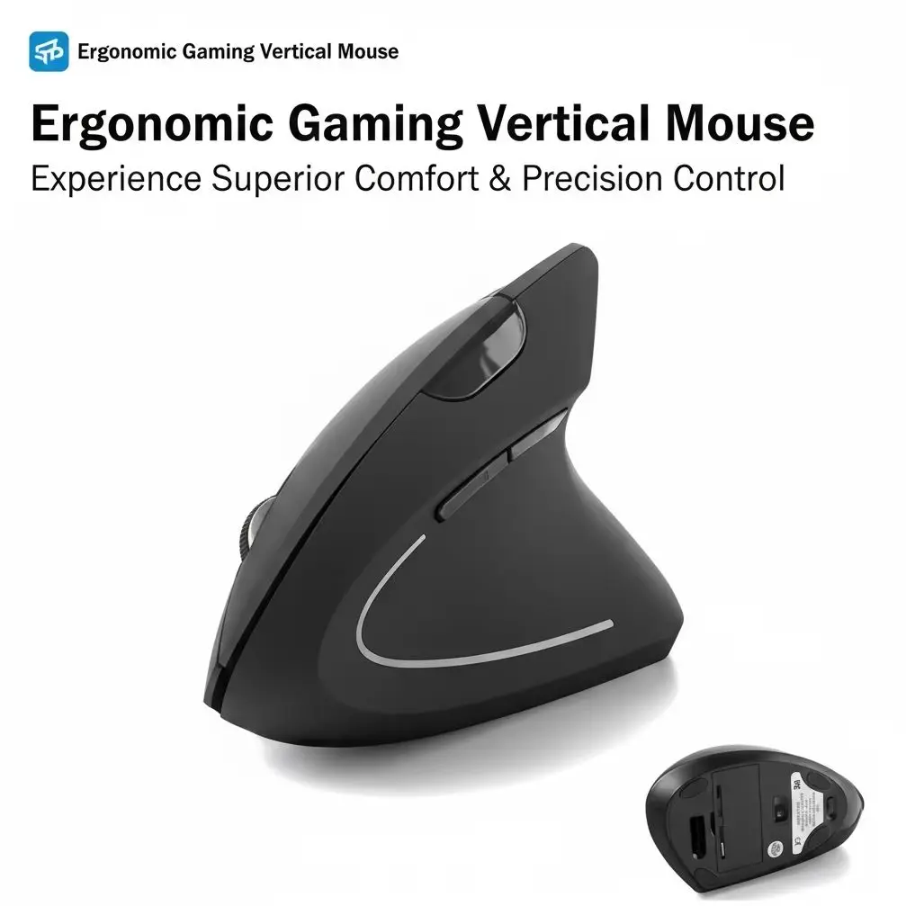 Wireless 2.4G Vertical Optical Mouse DPI Adjustable Ergonomic Design Mouse With Natural Handshake Design to Prevent Wrist Pain