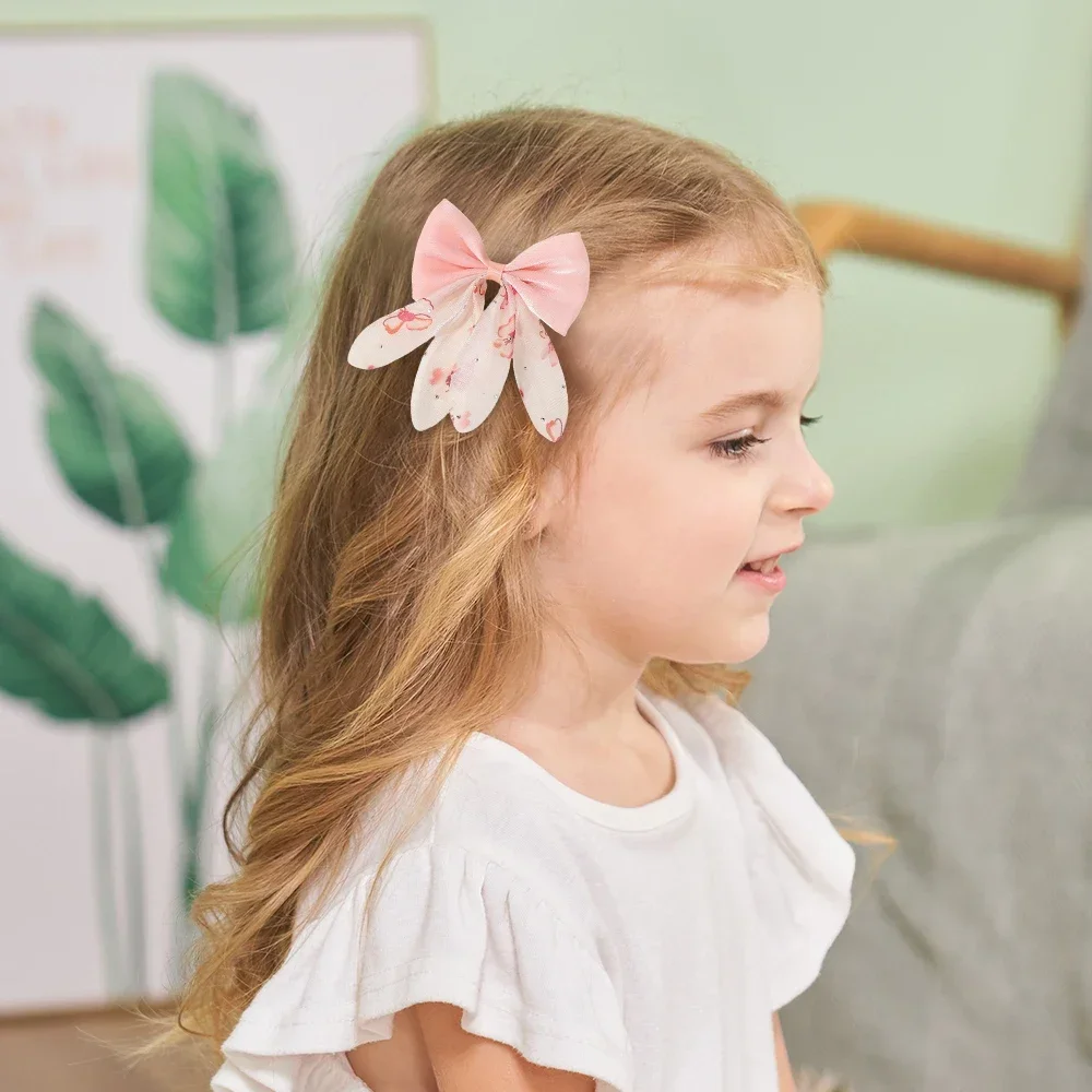 2 ชิ้น/เซ็ต 3.15x4.13 "ผม Bows Hairbangs สําหรับสาว Hairgripes Cheer Bow Stain Hairclip ชีฟองพิมพ์ Headdress กรงเล็บของขวัญ